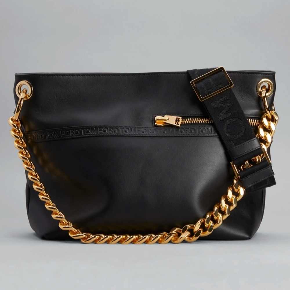 NWT Tom Ford Leather Bag, Detachable Gold Chain, Detachable Woven Shoulder Strap